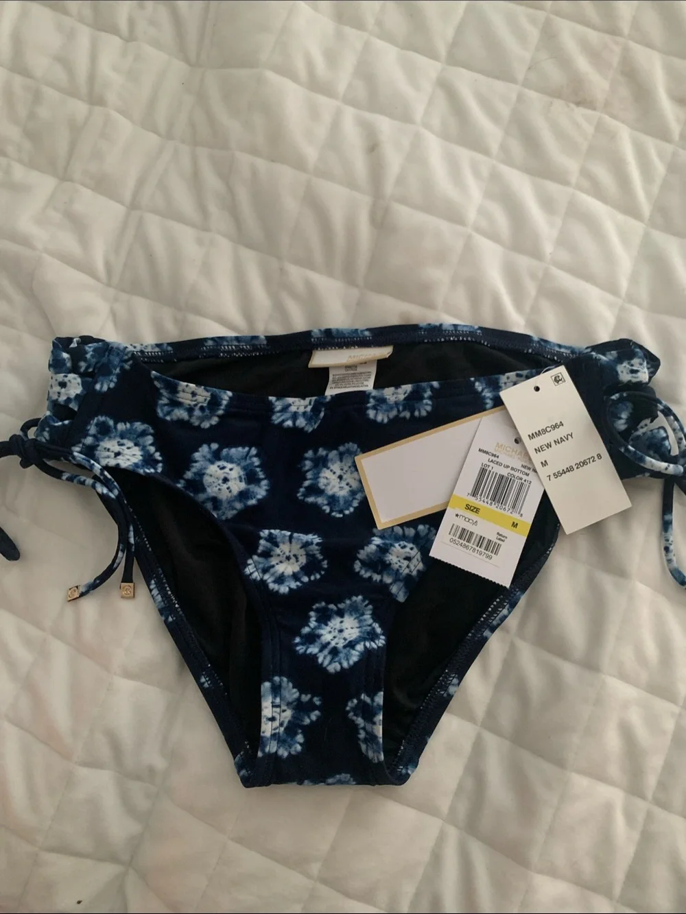 Michael Kors Navy Tie-Dye Bikini Bottoms with Side Ties